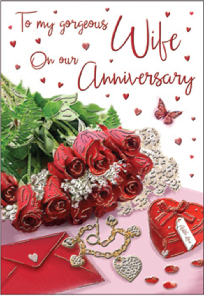 In this evocative anniversary card image, a bouquet of classic red roses takes centre stage, their plush, fully opened blooms gathered together with the care of an expert florist from Putney. Each rose is saturated with rich crimson colour, the spiralling petals forming a luxurious focal point that radiates reassurance and passion. Lush green leaves weave between the flowers, enhancing their depth and giving the arrangement a freshly picked look, as though it has just arrived from a local shop near Putney Exchange. Surrounding the bouquet are delicate heart motifs and whisper-thin lace-like details that soften the overall composition, adding a romantic, almost vintage feel. Nearby, a jewellery set rests gracefully alongside a vivid red box, its surface smooth and slightly reflective, recalling the excitement of opening an anniversary gift after a day spent by the river. Small golden and silver accents sparkle gently, echoing the glimmer of lights along Putney Embankment after dusk. The card's script flows in elegant curves across a warm, neutral background, coordinating with the reds and greens to create a cohesive, harmonious palette. The textures feel almost touchable: you can imagine the cool weight of the jewellery, the soft nap of a velvet ribbon, and the silkiness of each rose petal. The entire scene reads as a visual embrace, a tribute to years of shared moments and quiet gestures, perfectly suited for couples in Putney who cherish tradition, beauty, and heartfelt expression on their anniversary.