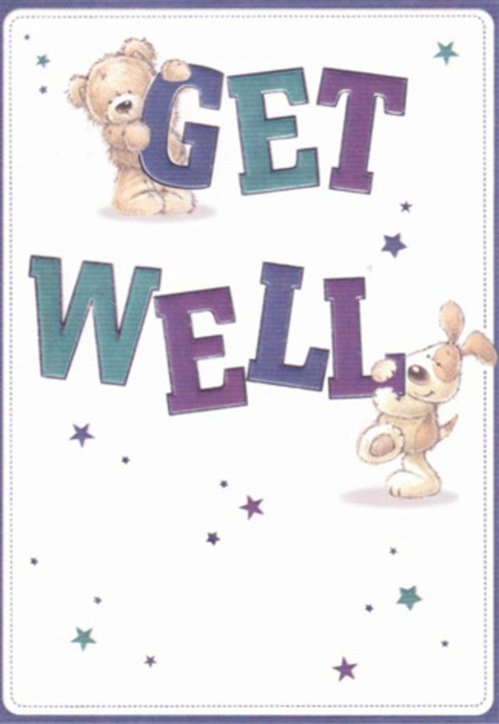 Drawing on the heartwarming charm of Putney, this get well card brings joy through its lovingly illustrated bear and loyal puppy. Brightly lit against a field of pure white, star-shaped flashes in vibrant purples and teals swirl around the two friends, capturing the magical feel of early morning along the Thames. The typography bursts with upbeat confidence-the bear's paws holding steadfastly to 'GET,' rendered in plush, cocoa-hued softness; the puppy nestling by the cheerful 'WELL,' its floppy ears textured like the finest handmade plush toys. The overall effect is tactile and inviting, reminding one of the way a skillfully arranged bouquet from a Putney florist delights each of the senses. The balance of whimsical illustration, bold lettering, and dynamic stars creates a soothing landscape of support, much like the kindness found in each delivery from Flowers Putney. This card, resonant with comfort and gentle optimism, is perfect for sending a wave of hope to anyone recovering in SW15, its design grounded in Putney's tradition of thoughtful gestures.